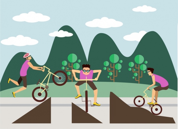 愛好概念設計人騎自行車活動裝潢圖標