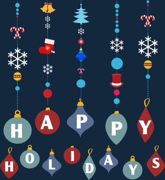 Holiday dekorasi desain elemen menggantung benda-benda berwarna-warni ikon