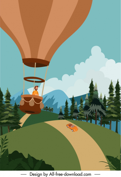 Urlaub Plakat Ballon Abenteuer Skizze Cartoon-Design
