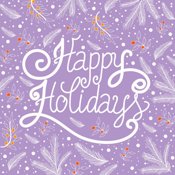 feriados de fundo violeta decoração design de caligrafia de plantas