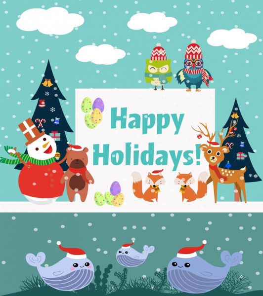 Urlaub Banner Winterdekoration Hintergrund stilisierte Tiere