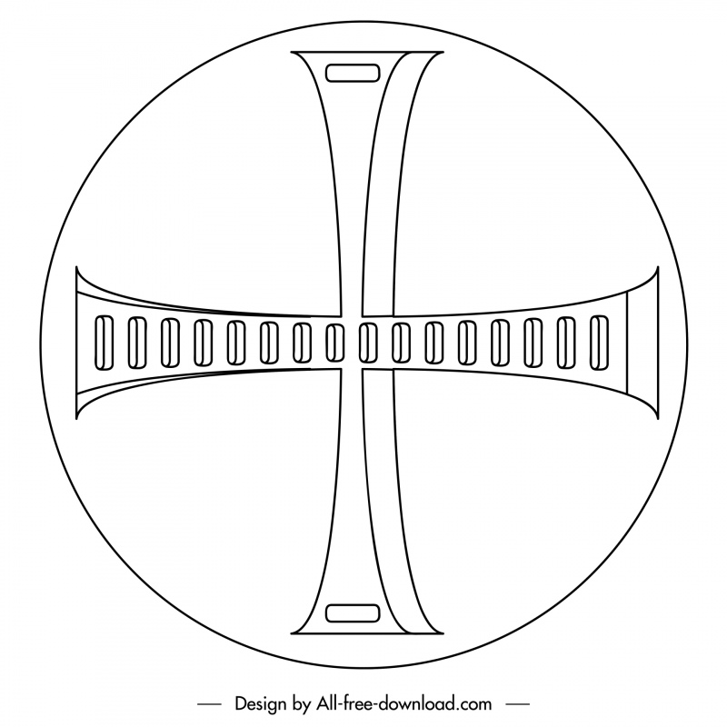 Heiliges Kreuz Hostienzeichen Symbol Schwarz Weiß Flacher symmetrischer Kreis Formumriss