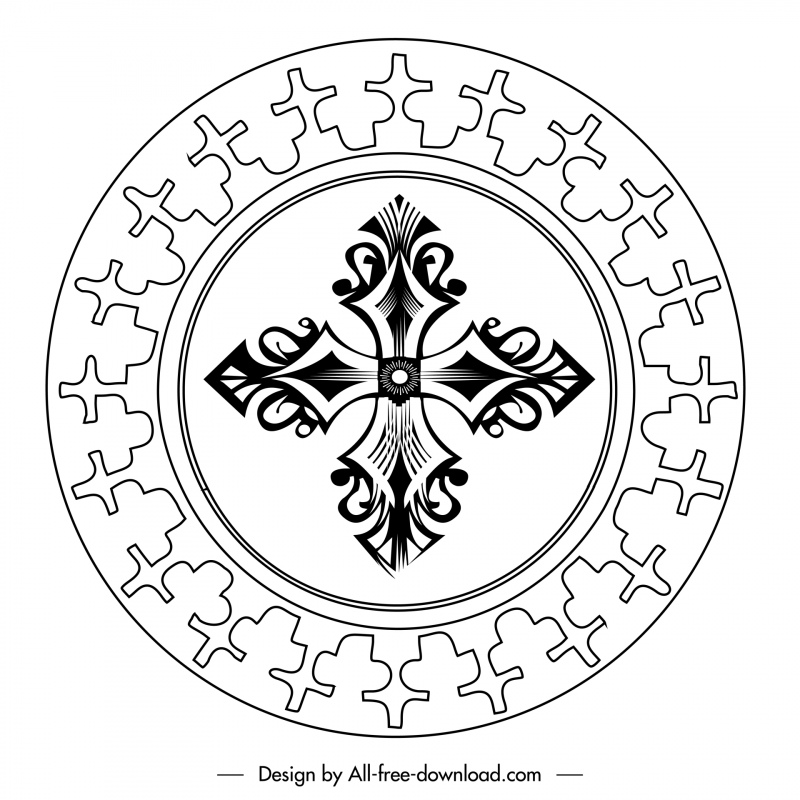 Holy Cross Host Sign Icon Black White Symmetrical Silhouette Circle Outline