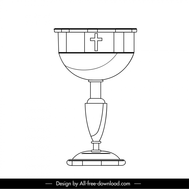 पवित्र ग्रेल चिह्न आइकन काले सफेद फ्लैट कप क्रॉस प्रतीक की रूपरेखा