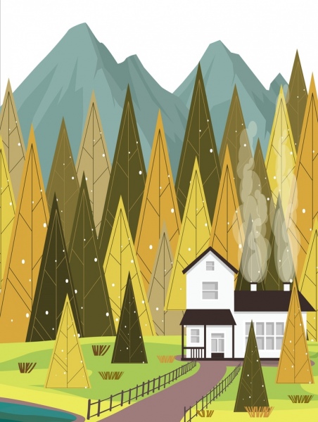 Casa di sfondo natura montagna foresta paesaggio icone decor