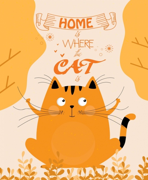 concepto hogar banner lindo gato icono naranja decoración
