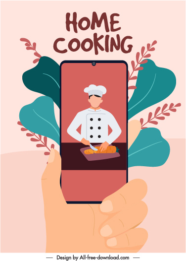 spanduk memasak rumah smartphone masak sketsa desain klasik