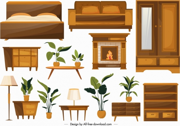 muebles de casa iconos objetos clásicos de madera
