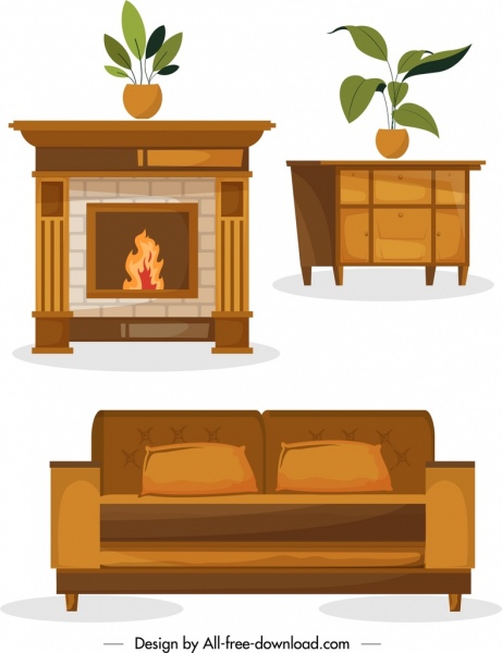 ícones de radiador de sofá de tabela de modelos de móveis para casa