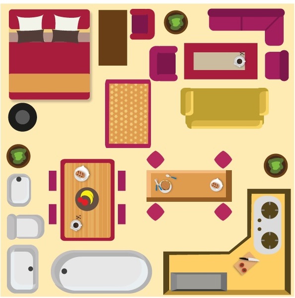 Home Möbel Anordnung Skizze mit farbigen flach Stil