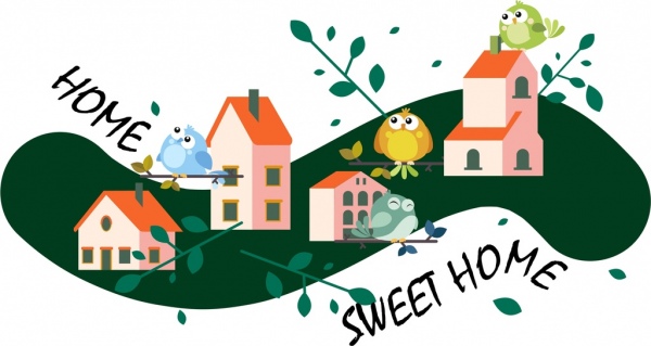 Home Sweet Home Background Cute Birds Houses Icons-vector Icon-free Vector  Free Download