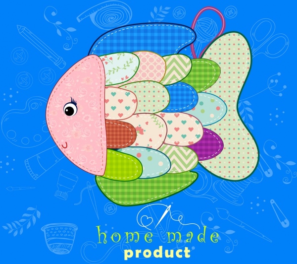 icona di pesce fatti in casa giocattolo pubblicità tessuto variopinto