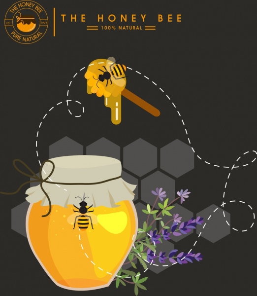 น้ำผึ้งโฆษณาโถผึ้งติดหวีไอคอนตกแต่ง