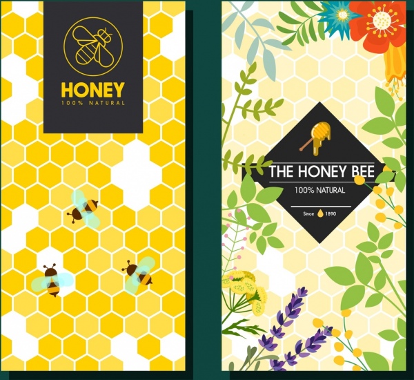 蜂蜜の広告テンプレート ハニカム背景蜂花装飾