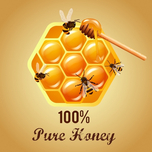Tổ ong mật biểu tượng trang trí quảng cáo sáng màu vàng.