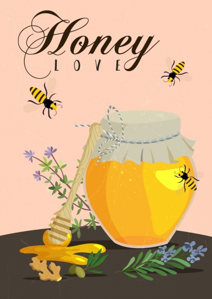 العسل الإعلان الخط النحل عصا جرة الزهور ديكور