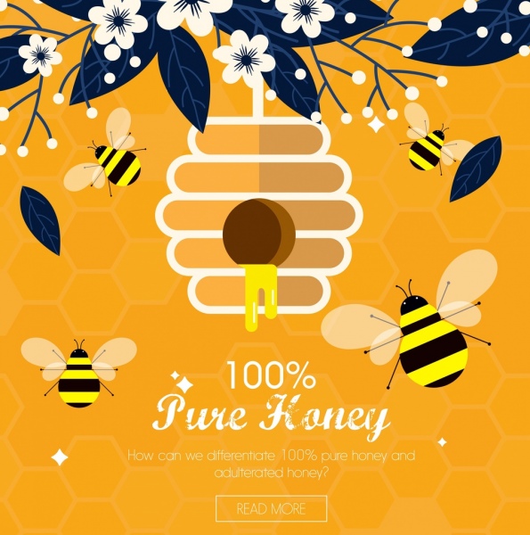 꿀 광고 노란 꿀벌 아이콘 웹 페이지 디자인