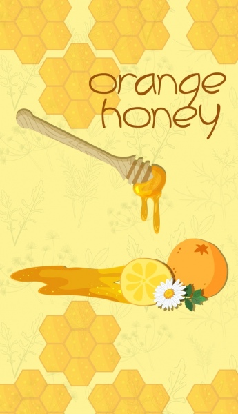 蜂蜜の黄色オレンジ色の果物蜂の巣アイコン装飾を広告