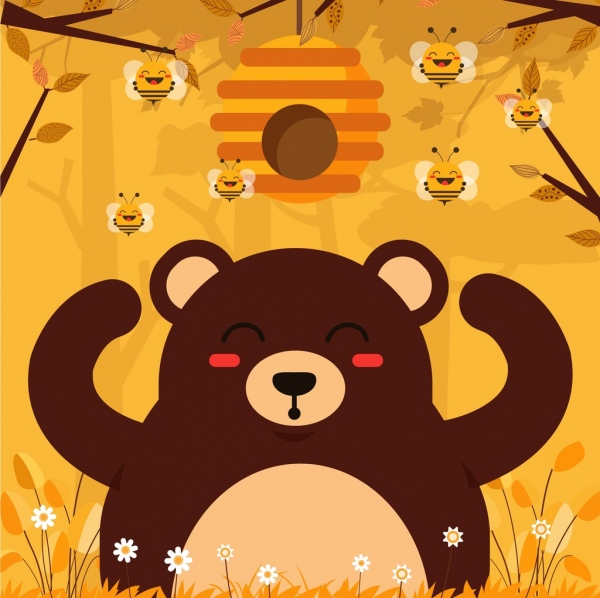 꿀 곰 배경 귀여운 양식에 일치시키는 만화 캐릭터