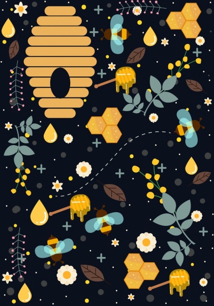 fundo de abelha do mel colorido lisos ícones repetindo projeto