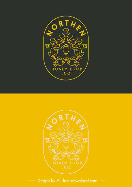 Шаблон логотипа медоносной пчелы плоский нарисованный эскиз симметрии