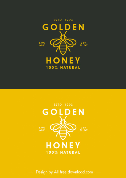 honey bee logotype sketsa handdrawn datar