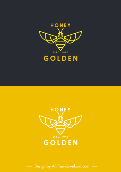 ผึ้งผึ้ง logotypes คลาสสิกร่าง handdrawn แบน