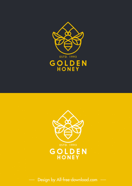 logotipos de abejas melíferas boceto plano simétrico dibujado a mano