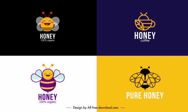 logotipo de abejas de miel simple boceto plano