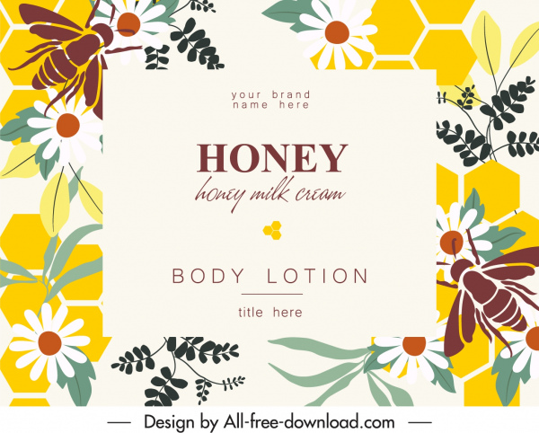 miód kosmetyczna etykieta szablon płaskie pszczoły kwiaty szkic