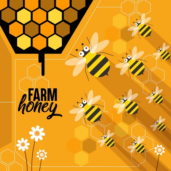 granja de miel las abejas los iconos naranja amarillo diseño publicitario