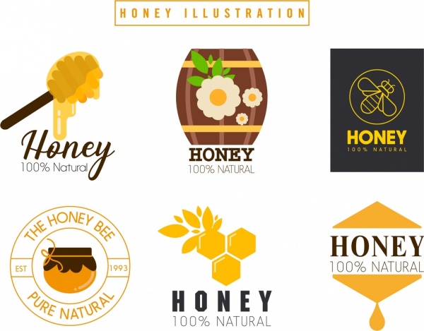 logotipi di miele colorato design piatto