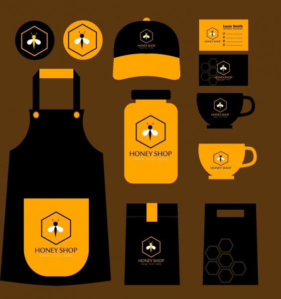 Miel de abeja icono tienda conjuntos de identidad negro amarillo
