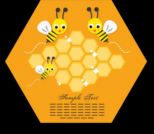 les abeilles contexte mignon stylisés cadre géométrique cartoon icônes