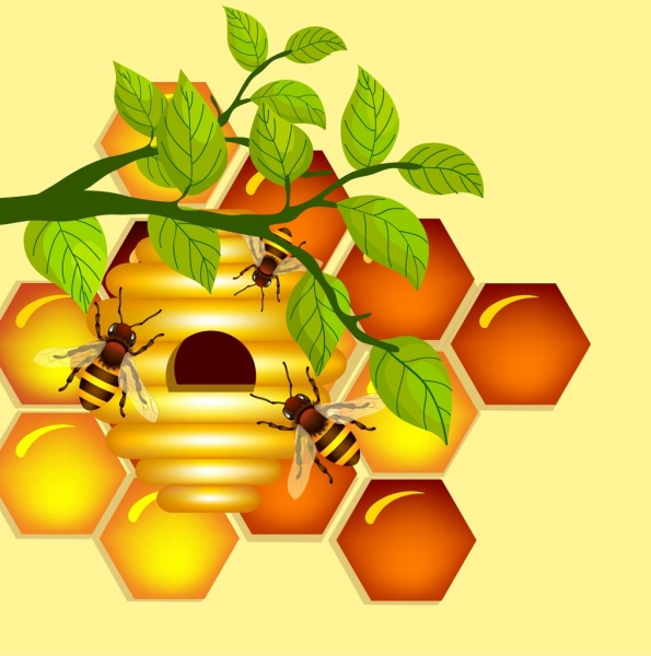 Fondo de nido de abeja de color diseño hexagonal Hojas de iconos de abeja