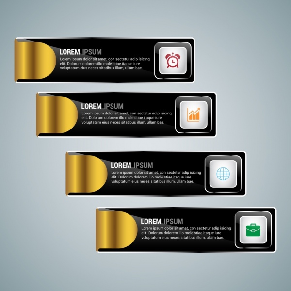 infographic template orizzontali di colore nero e oro del design
