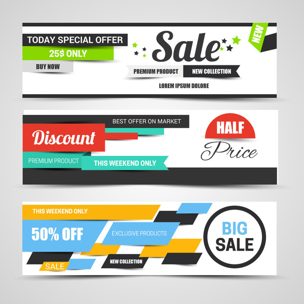 horizontale Etiketten Verkauf Banner mit modernem Design-Stil