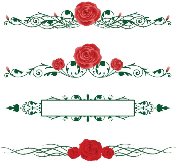 Horizontal Rose Holiday Banners With Red Rose Vector