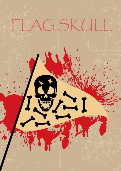 Plantilla de horror de hueso del cráneo iconos decoracion Bandera de sangre