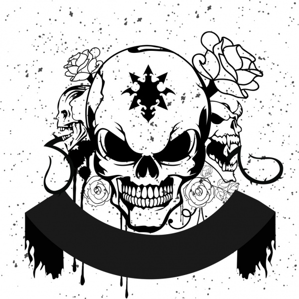 terror calavera fondo negro blanco diseño grunge estilo