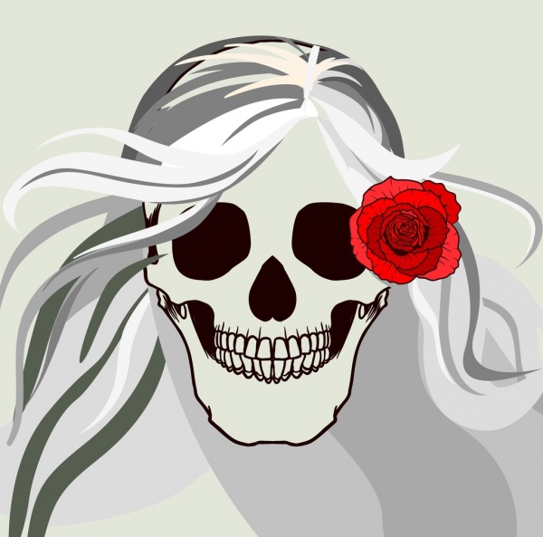 恐怖骷髏背景紅玫瑰裝飾