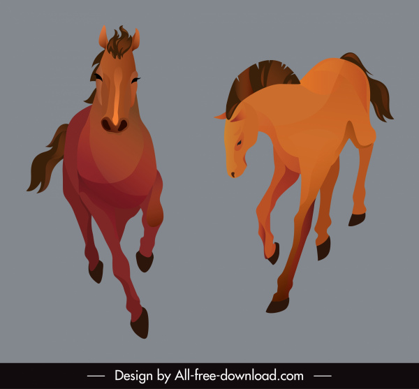 animais de cavalo ícones dinâmicos rascunho de corrida