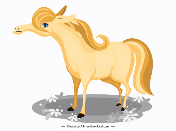 ikon kuda karakter kartun desain kuning cerah