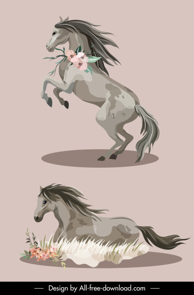 ícones de cavalo esboço dinâmico desenhado à mão clássico