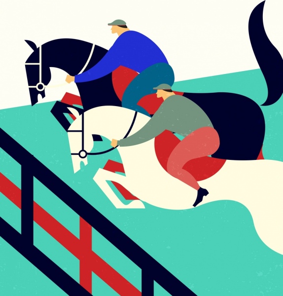 الحصان سباق اللوحة متعددة الألوان ديكور كلاسيكي مسطح