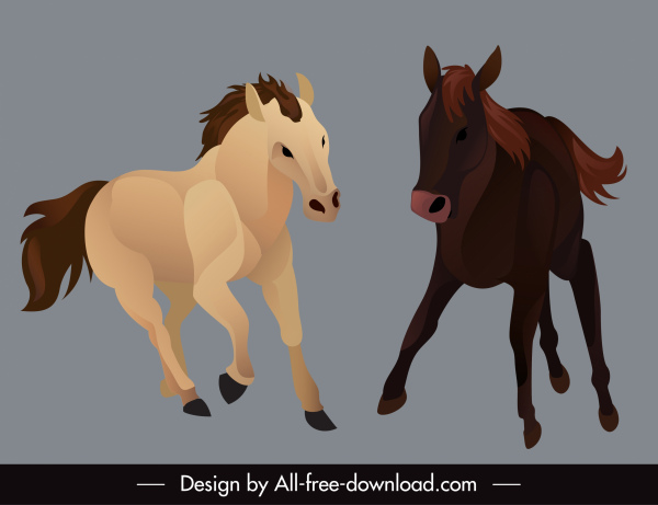 iconos de especies de caballos diseño dinámico de dibujos animados boceto