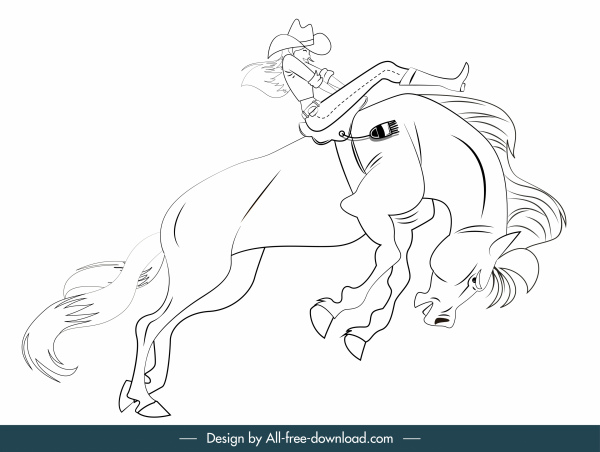 ikon kuda gerak sketsa hitam desain digambar tangan putih