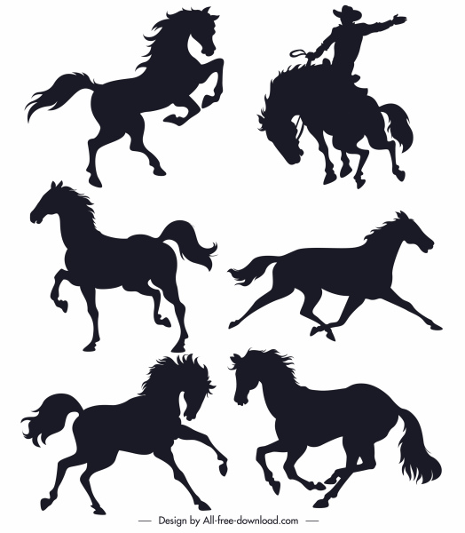 iconos de caballos diseño dinámico de silueta de boceto