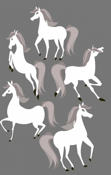الخيول اللوحة الكلاسيكية تصميم الرموز البيضاء