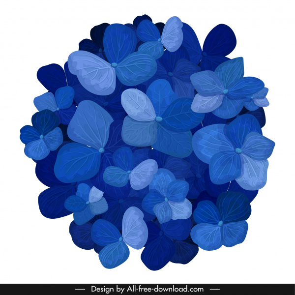 ícone da flor hortensia esboço azul pétalas florescentes